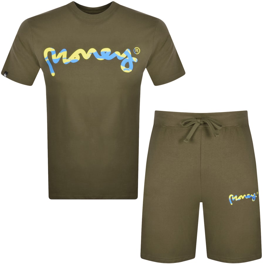 Image number 1 for Money LA Camo Shorts Tracksuit Khaki