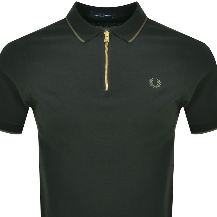 Fred Perry Quarter Zip Polo T Shirt Green