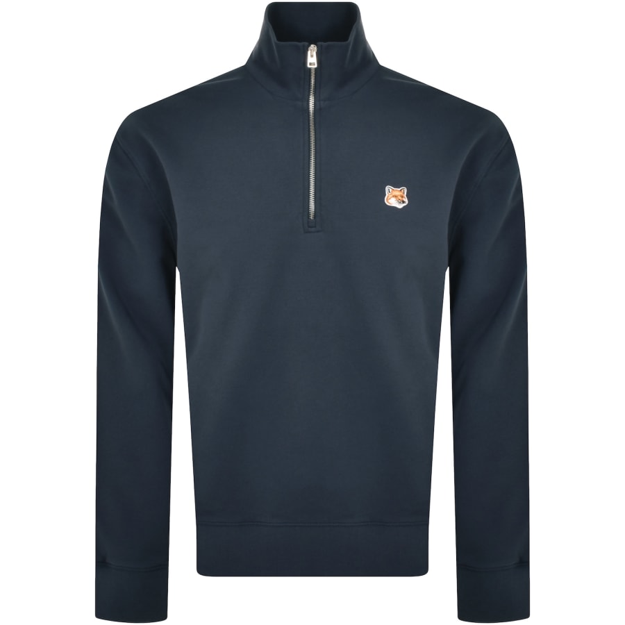 Image number 1 for Maison Kitsune Half Zip Sweatshirt Blue