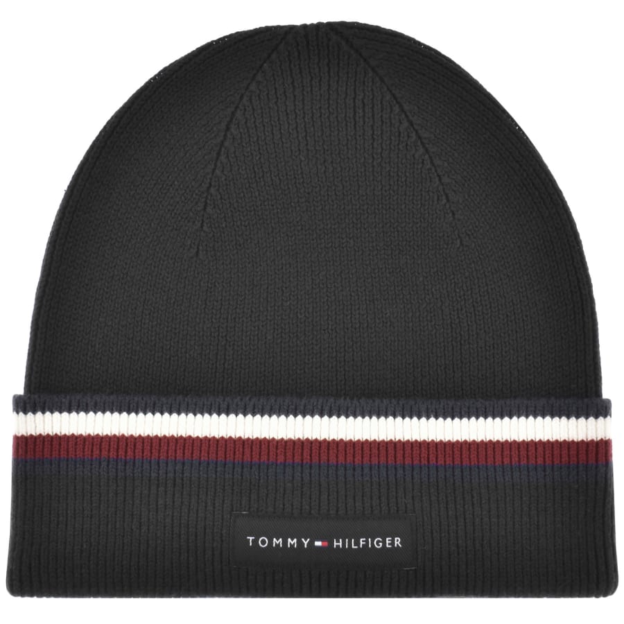 Tommy Hilfiger logo knitted beanie in Black