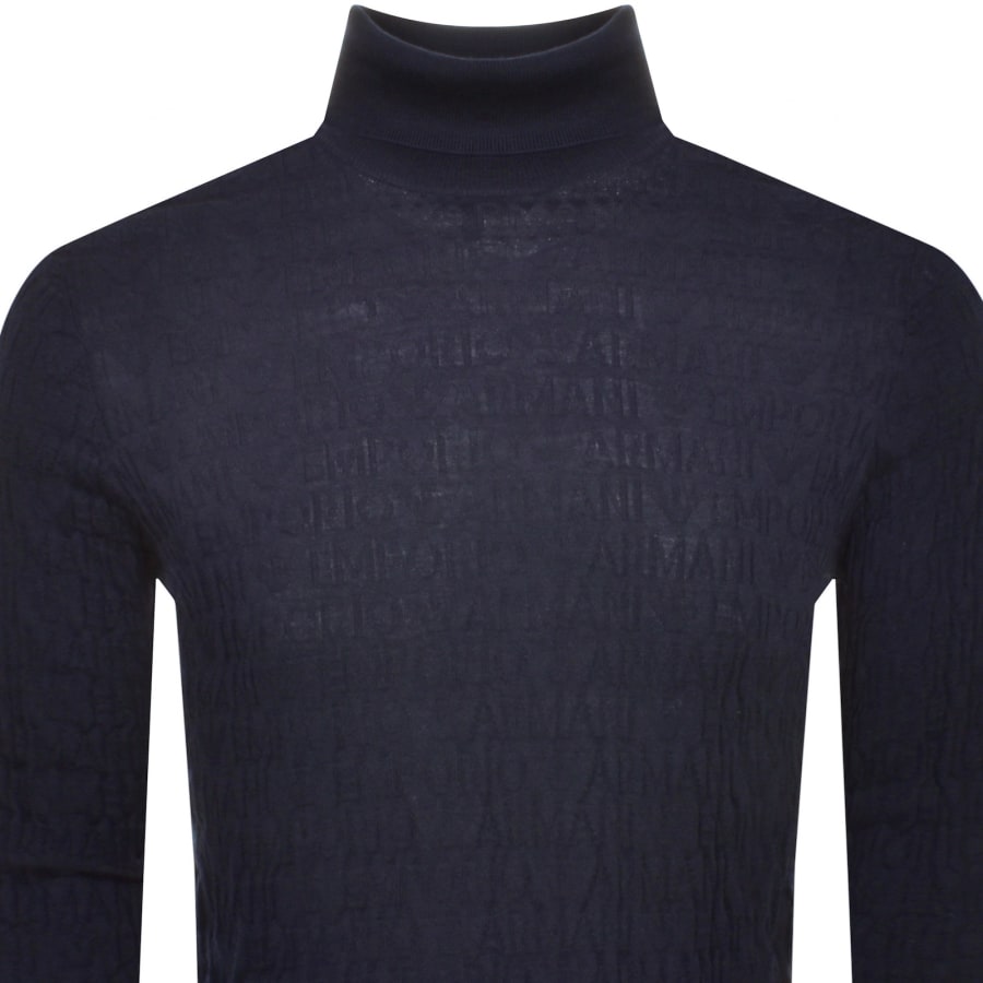 Emporio Armani Roll Neck Logo Wool Jumper Navy