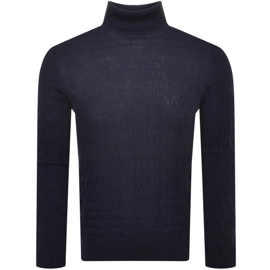 Emporio Armani Roll Neck Logo Wool Jumper Navy Mainline Menswear