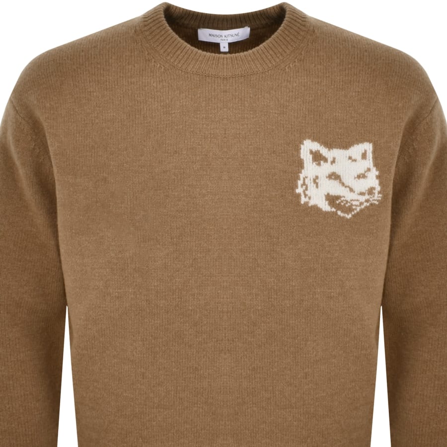 Image number 2 for Maison Kitsune Fox Head Knit Jumper Orange