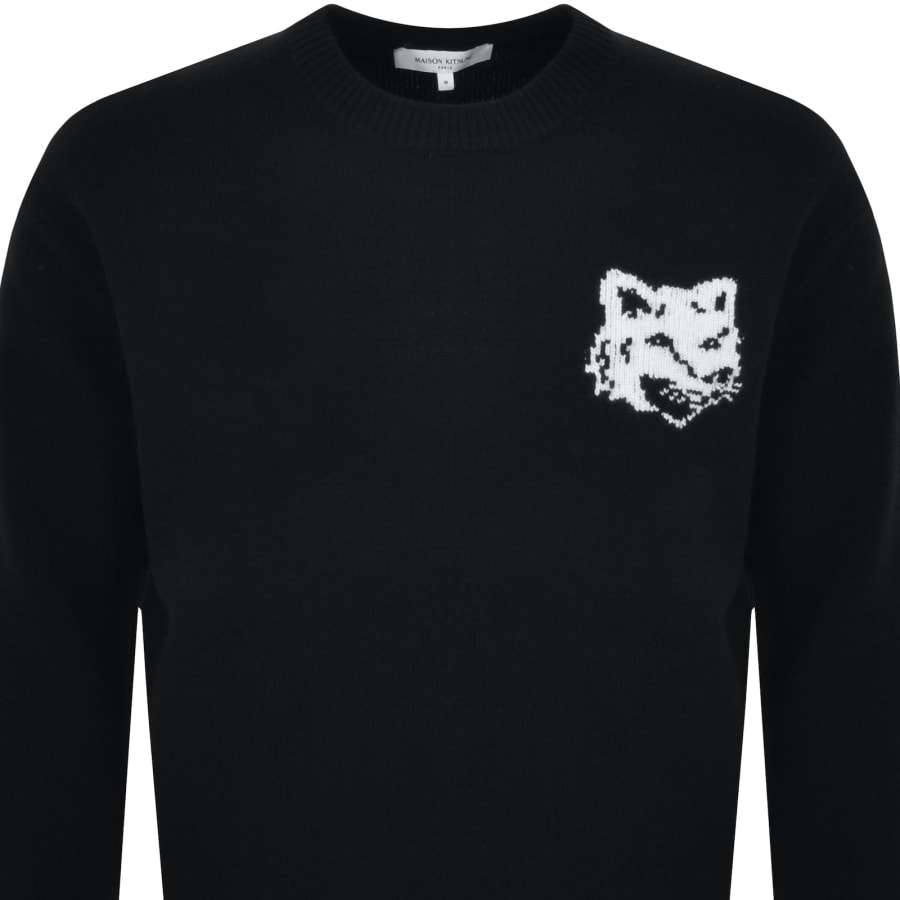 Image number 2 for Maison Kitsune Fox Head Knit Jumper Black