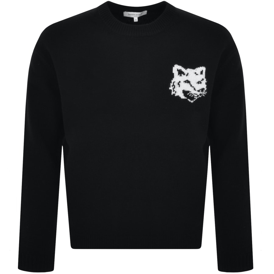 Image number 1 for Maison Kitsune Fox Head Knit Jumper Black