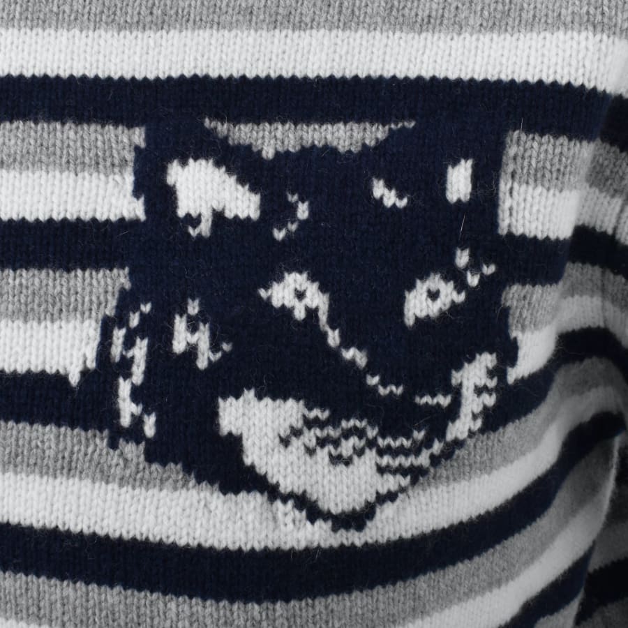 Image number 3 for Maison Kitsune Fox Head Stripe Knit Jumper Navy