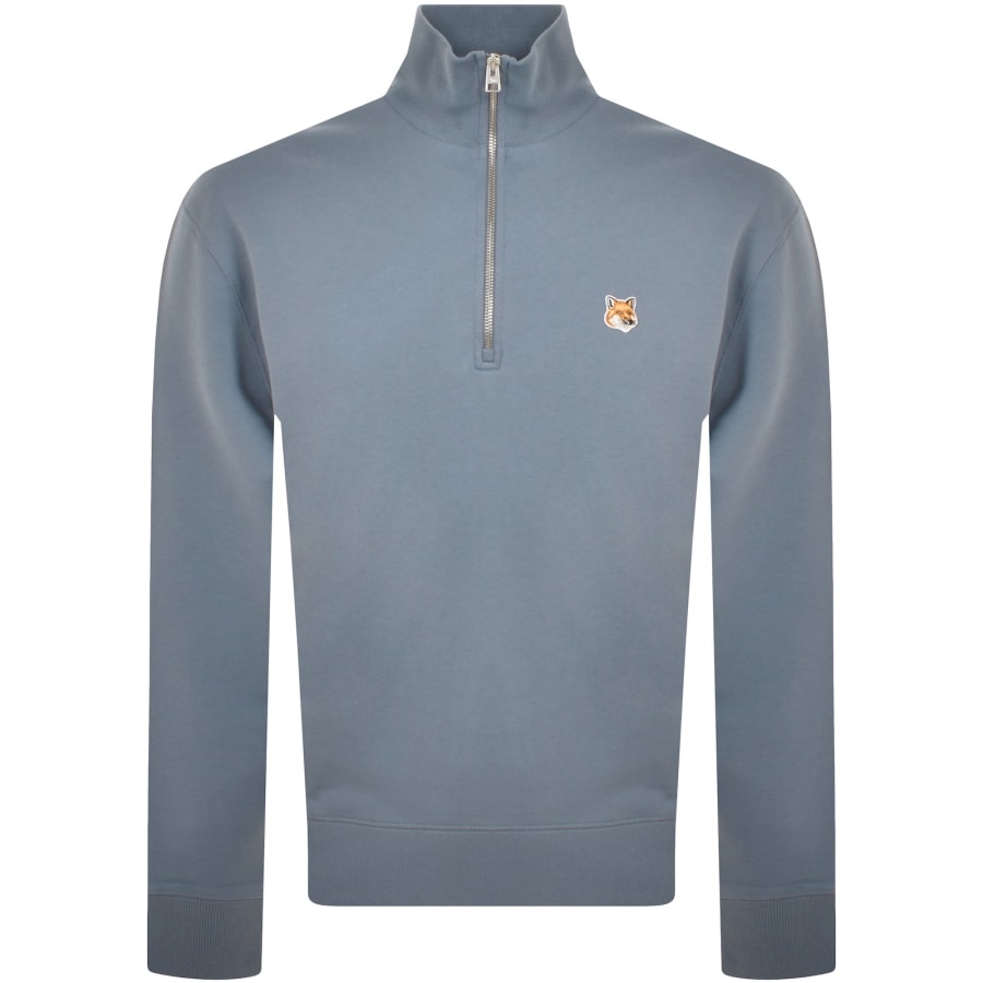 Image number 1 for Maison Kitsune Half Zip Sweatshirt Blue