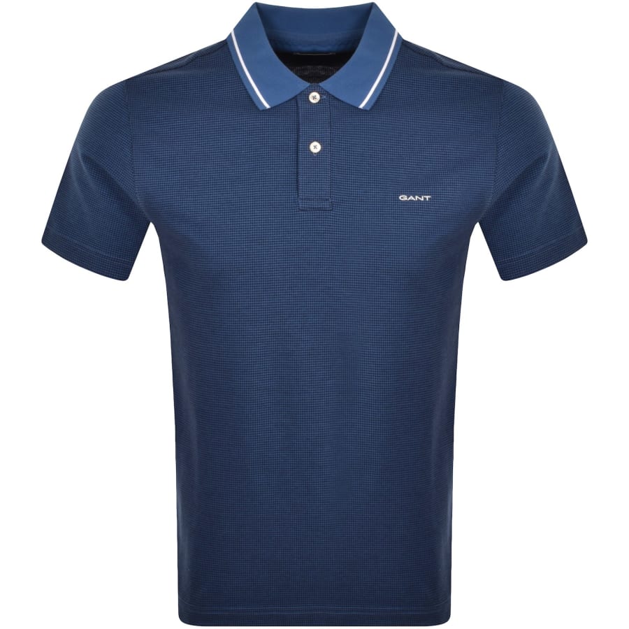 GANT Blue Micro Houndstooth 100 Cotton Polo Shirt medium Mens