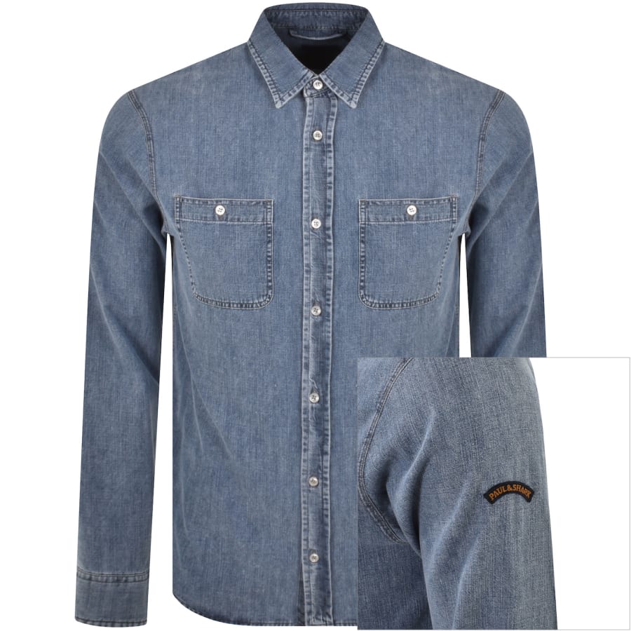 Image number 1 for Paul And Shark Denim Overshirt Light Wash Blue