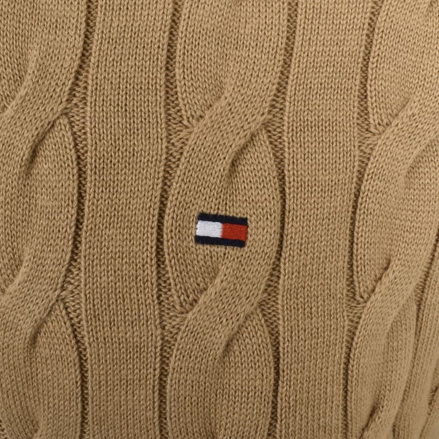 Image number 3 for Tommy Hilfiger Quarter Zip Cable Knit Jumper Brown