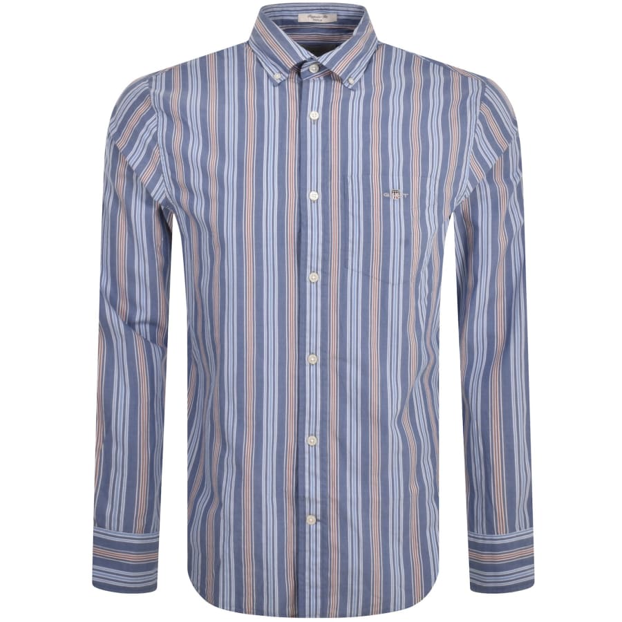Image number 1 for Gant Poplin Stripe Shirt Blue