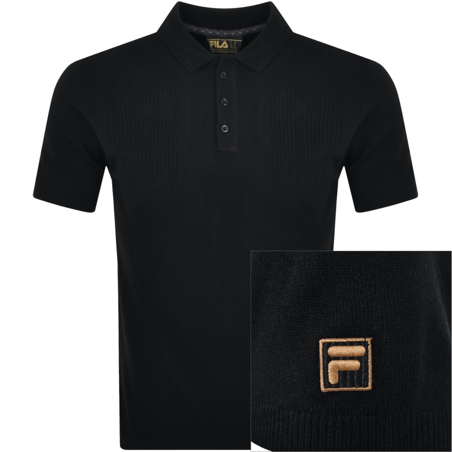 Fila Vintage Drop Needle Knit Polo T Shirt Black