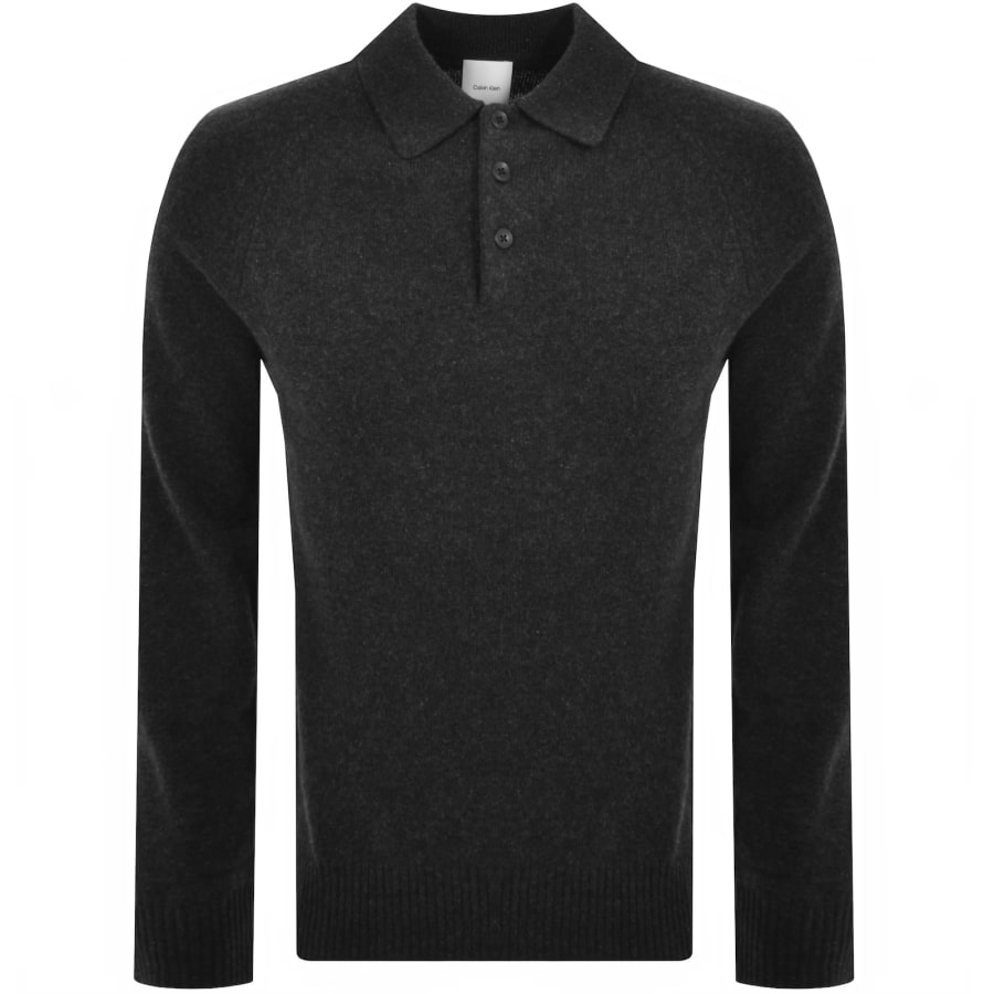 Image number 1 for Calvin Klein Wool Knit Polo Black Heather