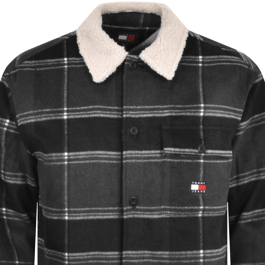 Image number 2 for Tommy Jeans Check Sherpa Overshirt Black