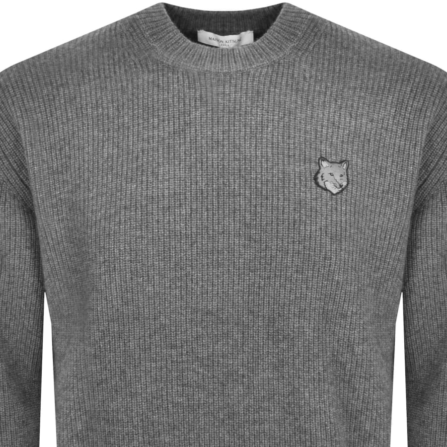 Image number 2 for Maison Kitsune Fox Head Knit Jumper Grey