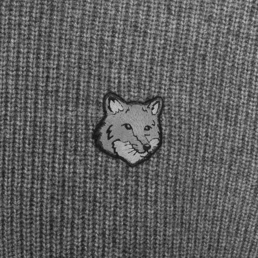 Image number 3 for Maison Kitsune Fox Head Knit Jumper Grey