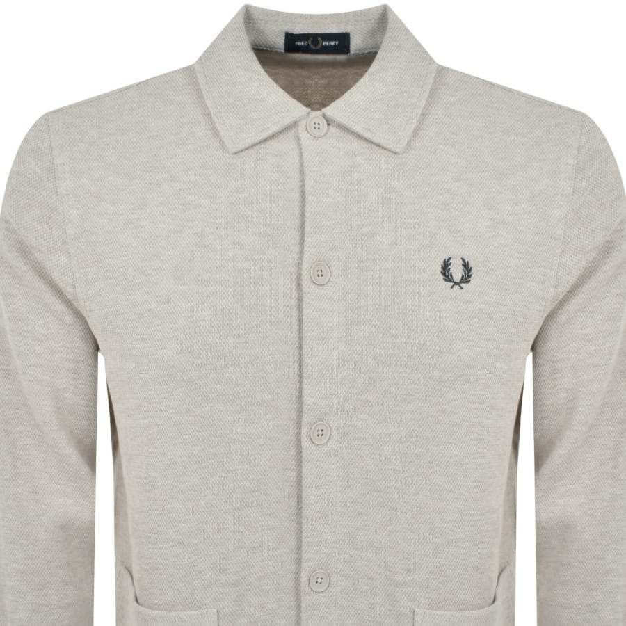 Fred Perry Button Through Long Sleeve Polo Porridge Marl