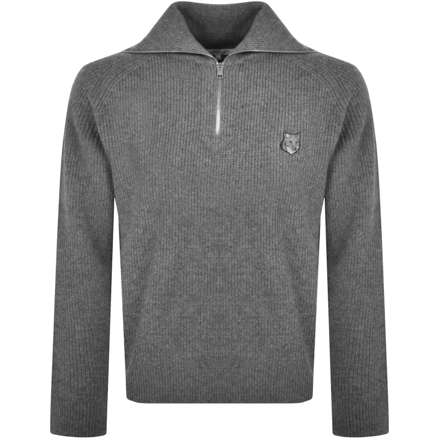 Maison Kitsune Logo Half Zip Sweater Gray M