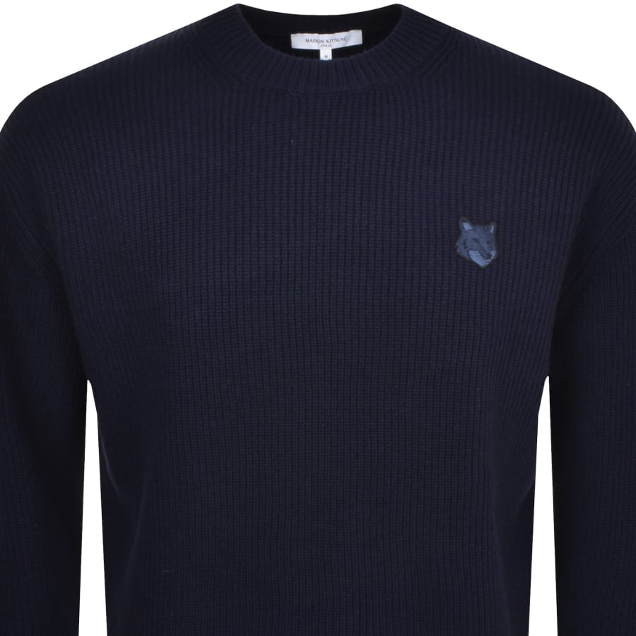 Image number 2 for Maison Kitsune Fox Head Knit Jumper Navy