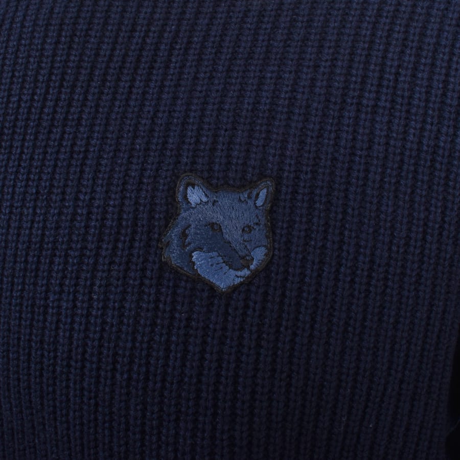 Image number 3 for Maison Kitsune Fox Head Knit Jumper Navy