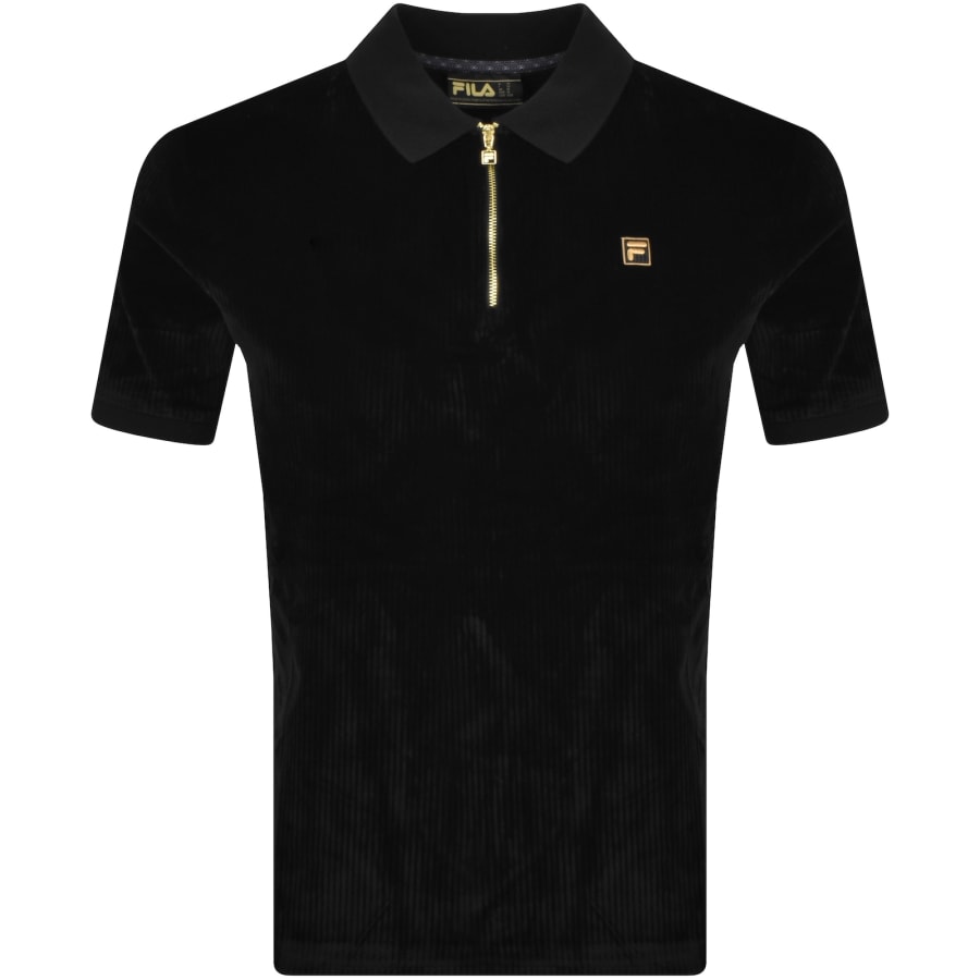 Fila Vintage Louie Velour Polo T Shirt Black