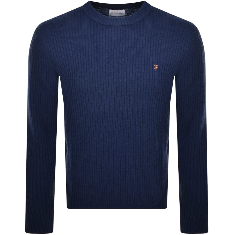 Farah Halton Ribbed Wool Jumper Blue Mainline Menswear