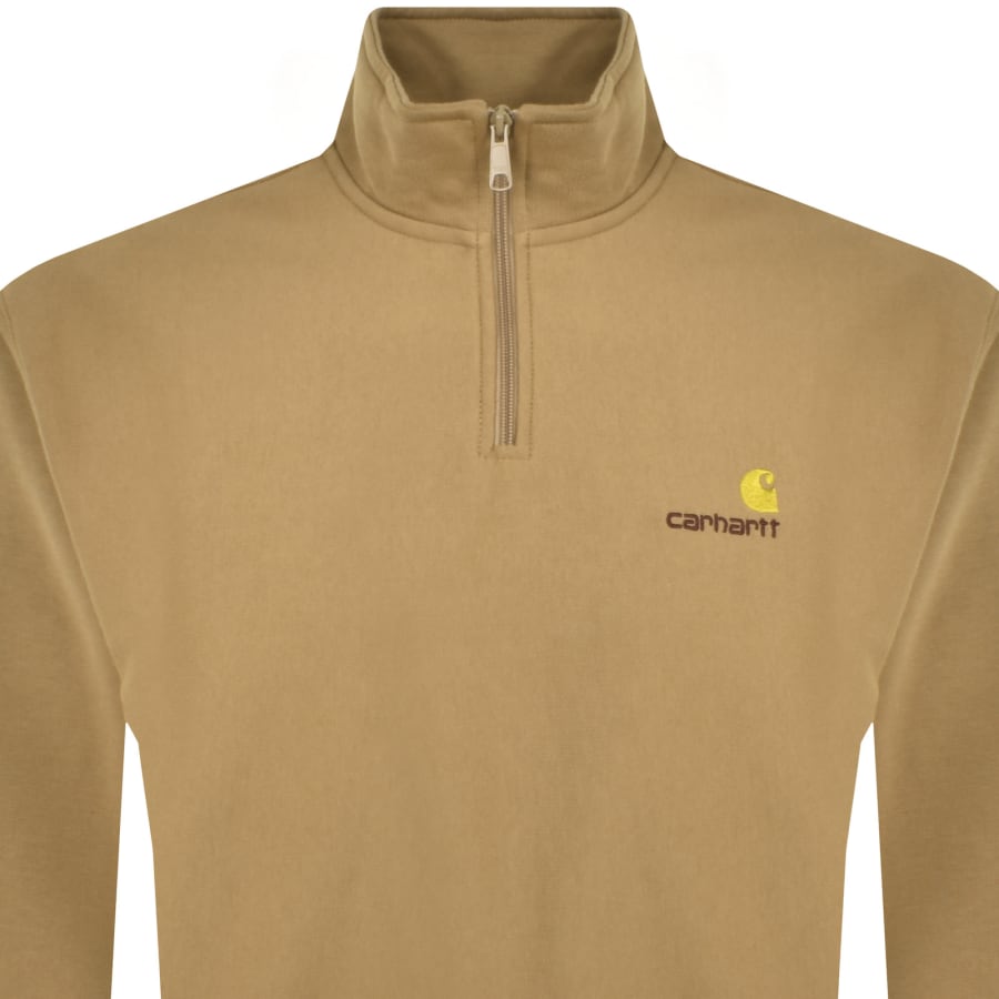 Image number 2 for Carhartt Half Zip Script Logo Sweatshirt Brown