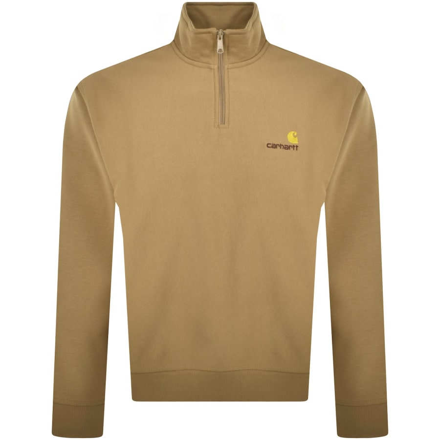 Image number 1 for Carhartt Half Zip Script Logo Sweatshirt Brown