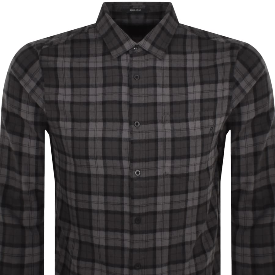 Image number 2 for Replay Checked Long Sleeved Shirt Grey