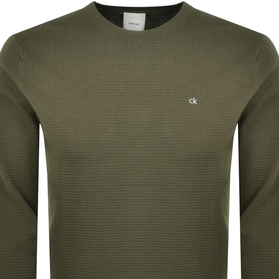 Image number 2 for Calvin Klein Waffle Texture Jumper Green