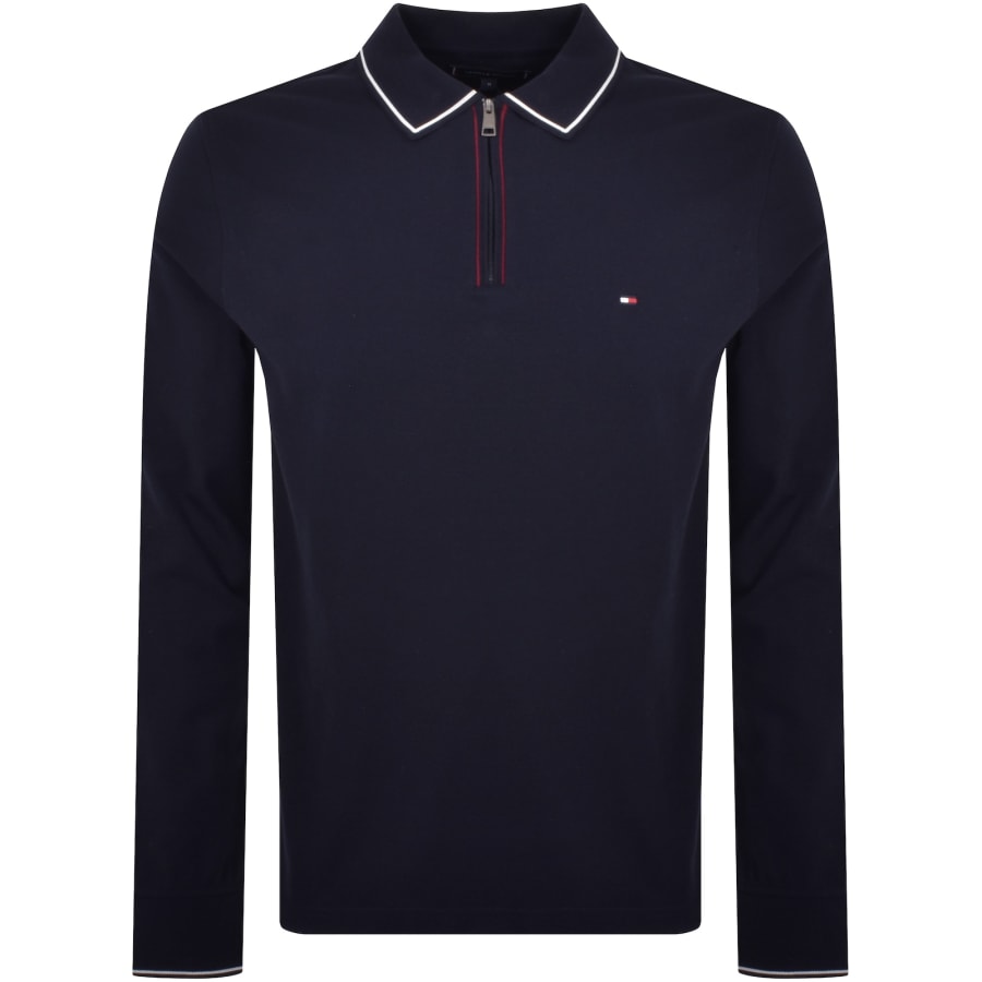 Tommy Hilfiger Blue Regular Fit Long Sleeved Zip Detail Polo Shirt large Mens