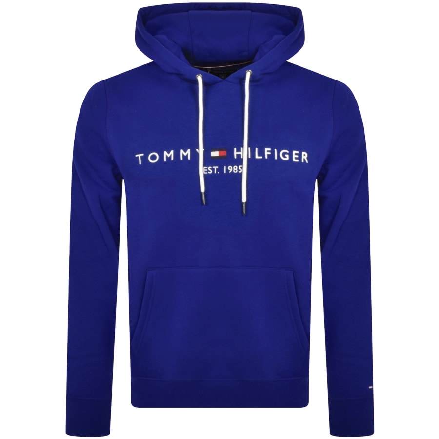 Tommy Hilfiger Mens Logo Embroidery Drawstring Hoodie Wedge Blue