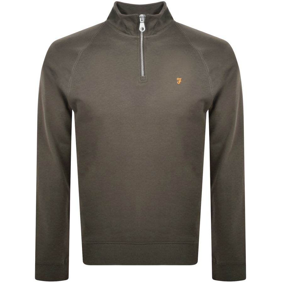 Image number 1 for Farah Jim Quarter Zip Sweatshirt Brown