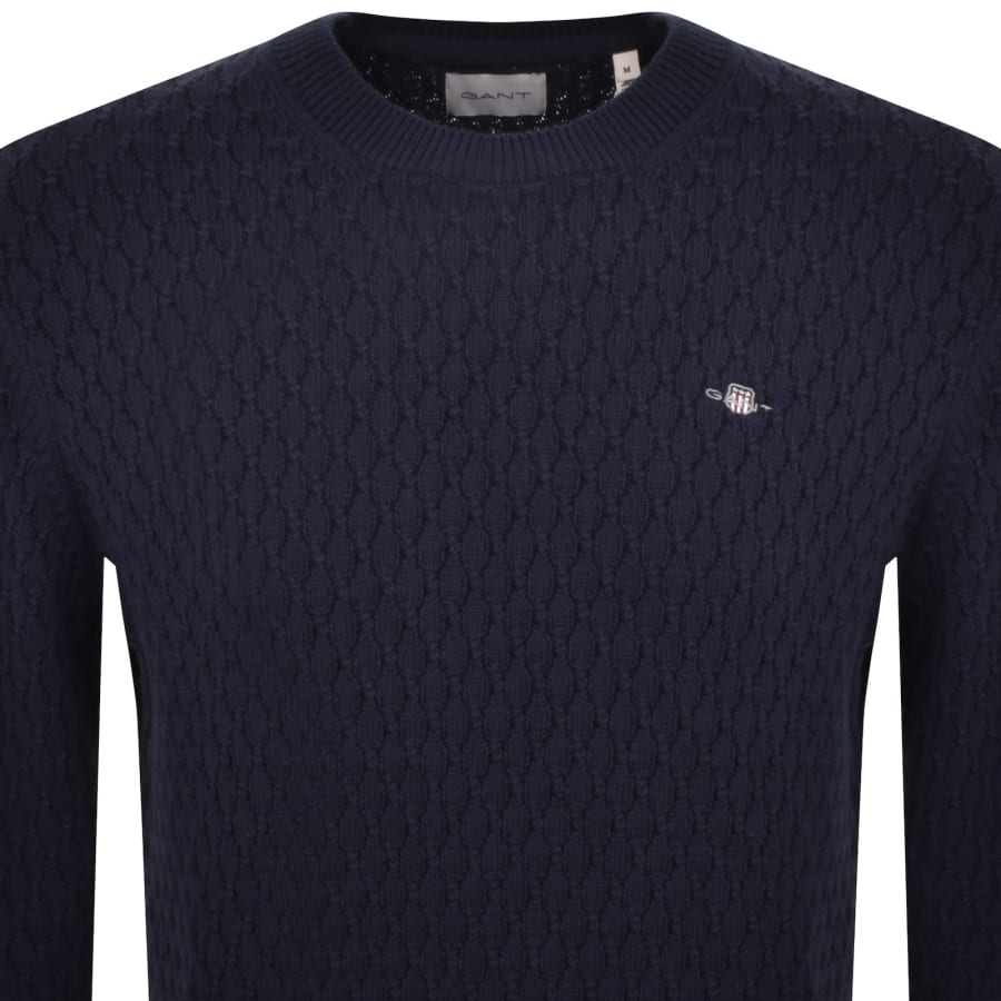 Image number 2 for Gant Classic Textured Cotton Knit Jumper Navy