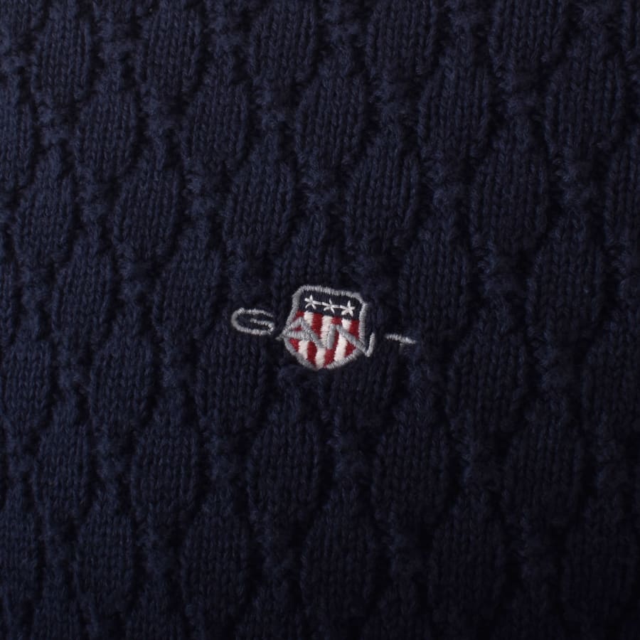 Gant Classic Textured Cotton Knit Jumper Navy Mainline Menswear Denmark