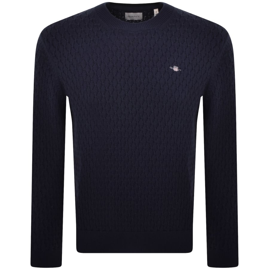 Image number 1 for Gant Classic Textured Cotton Knit Jumper Navy