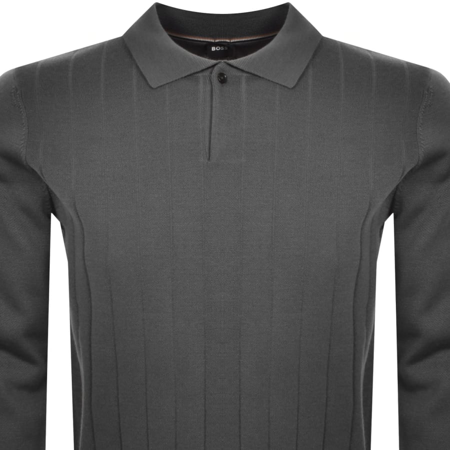 Image number 2 for BOSS Beduardo Polo Knit Jumper Grey