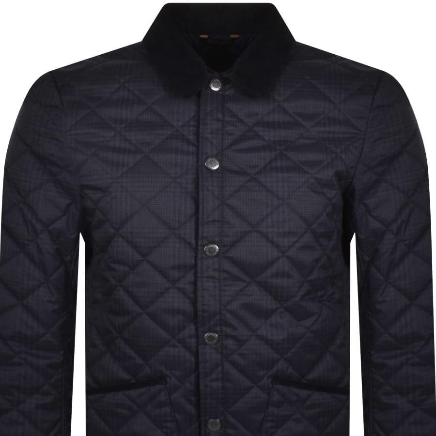 Image number 2 for Barbour Checked Liddesdale Quilted Jacket Navy