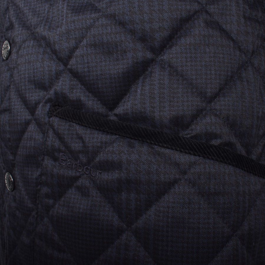 Image number 4 for Barbour Checked Liddesdale Quilted Jacket Navy