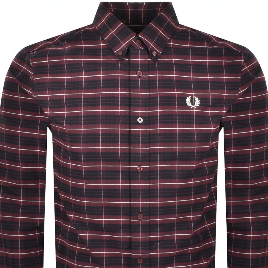Image number 2 for Fred Perry Oxford Long Sleeve Shirt Burgundy