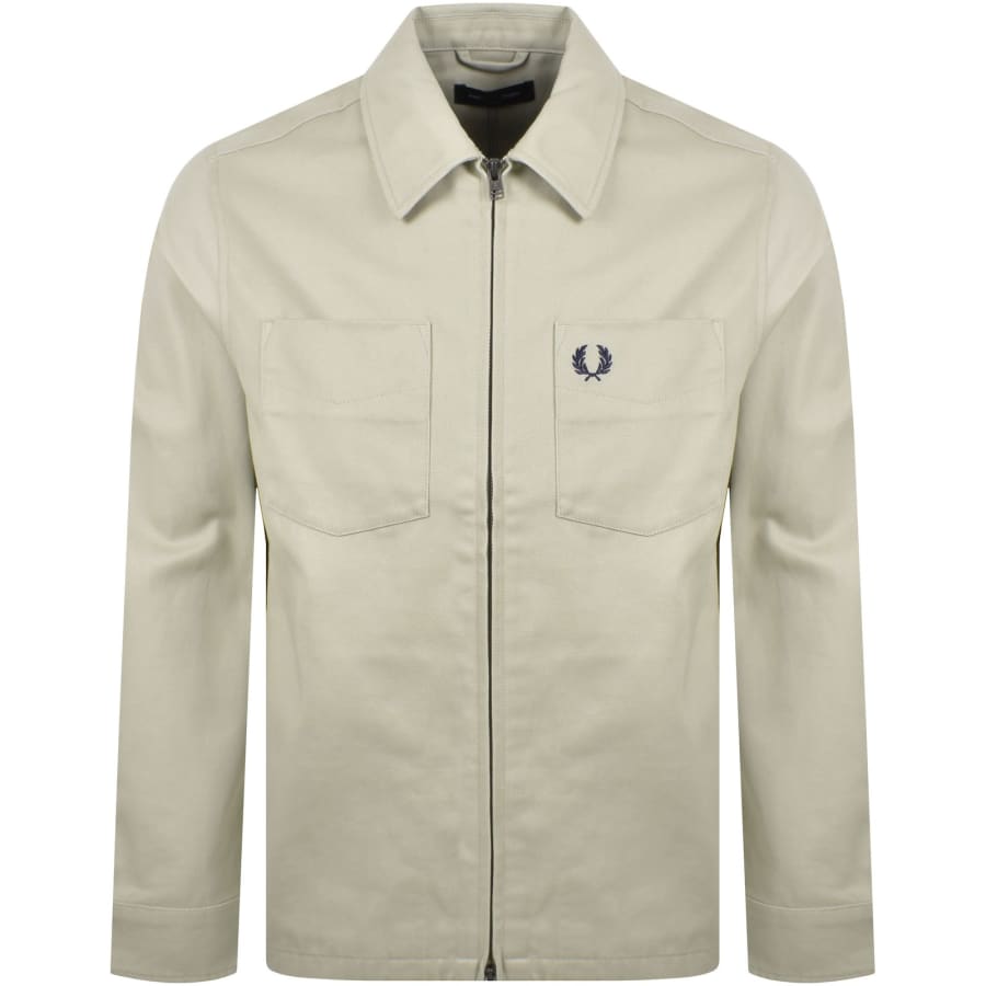 Image number 1 for Fred Perry Twill Zip Overshirt Light Oyster