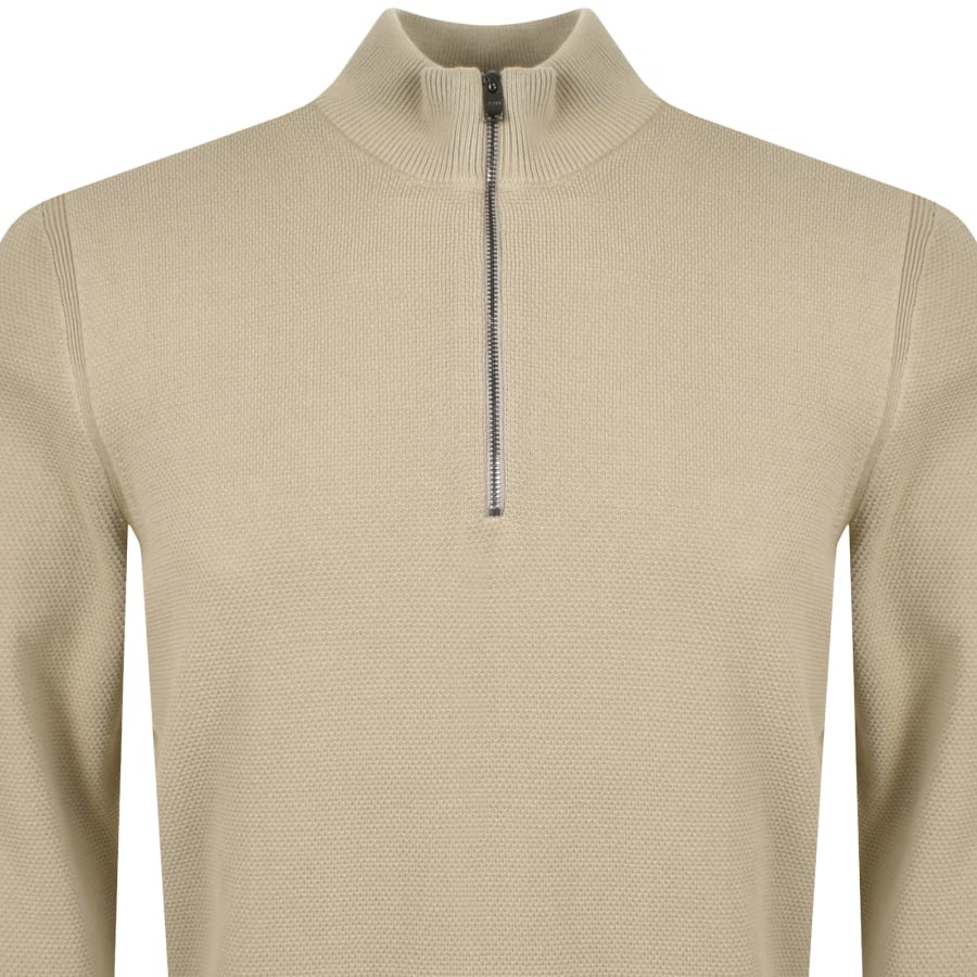 Image number 2 for BOSS Ebrando Quarter Zip Knit Jumper Beige