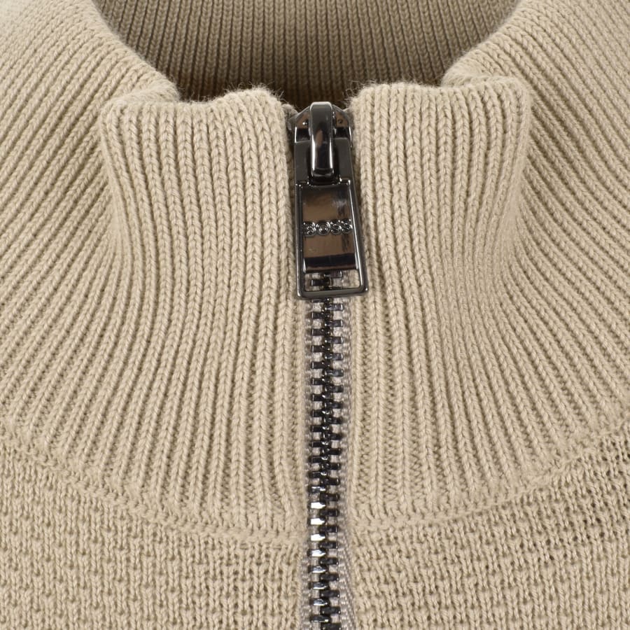 Image number 3 for BOSS Ebrando Quarter Zip Knit Jumper Beige