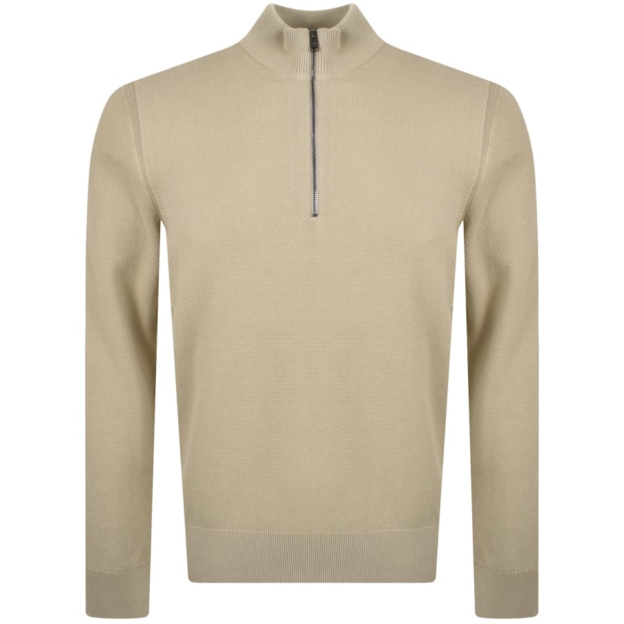 Image number 1 for BOSS Ebrando Quarter Zip Knit Jumper Beige