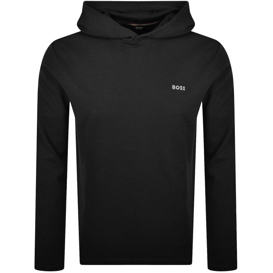 Image number 1 for BOSS Waffle Long Sleeve Hooded T Shirt Black
