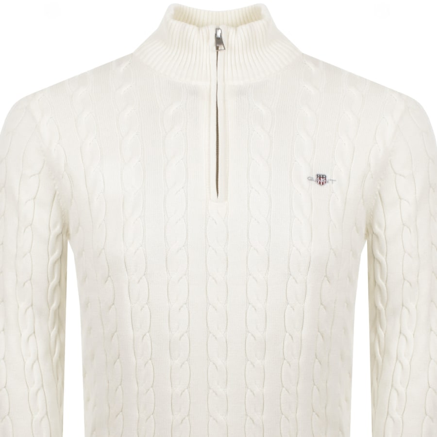 Image number 2 for Gant Cable Knit Half Zip Jumper Cream