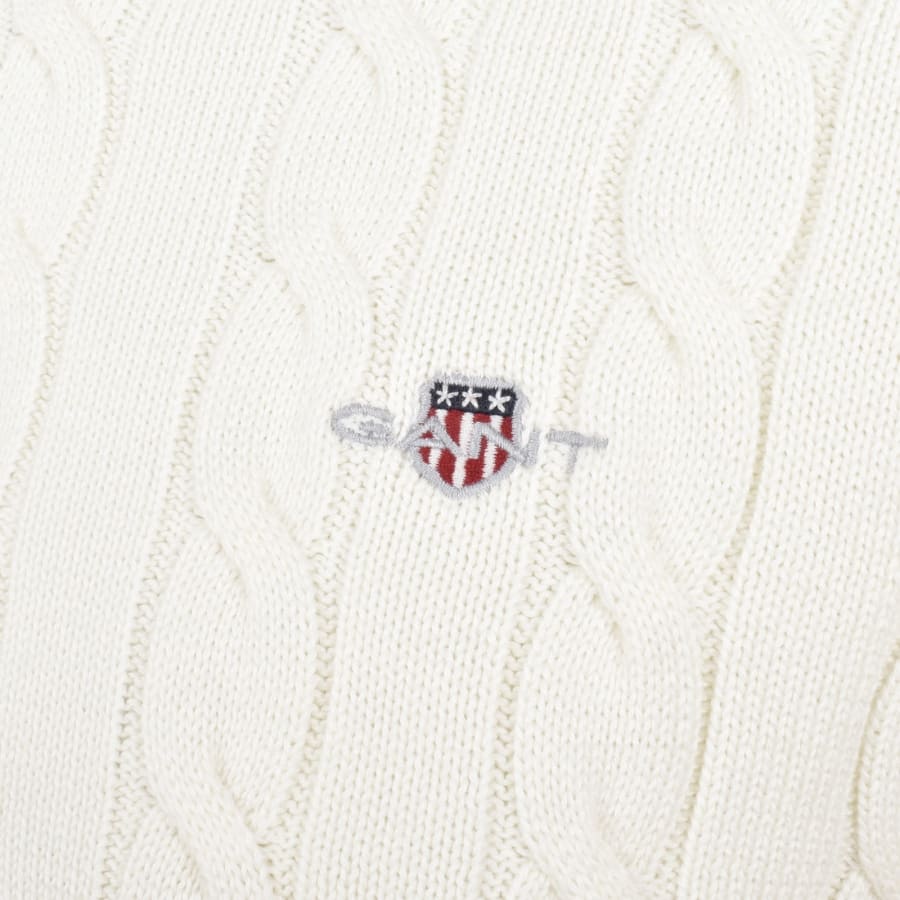 Image number 3 for Gant Cable Knit Half Zip Jumper Cream