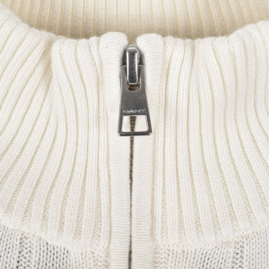 Image number 4 for Gant Cable Knit Half Zip Jumper Cream