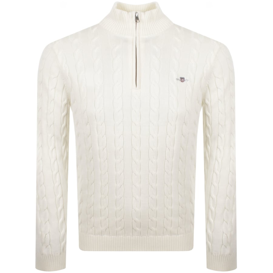 Image number 1 for Gant Cable Knit Half Zip Jumper Cream