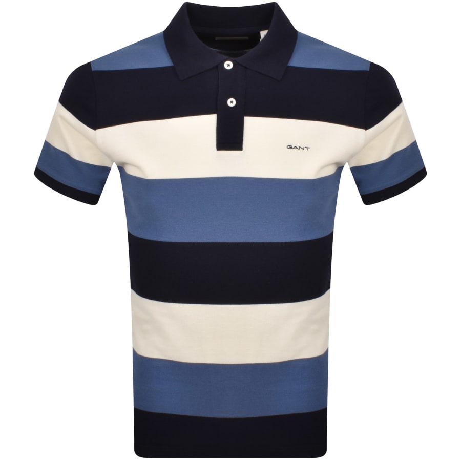 Image number 1 for Gant Block Stripe Polo T Shirt Navy